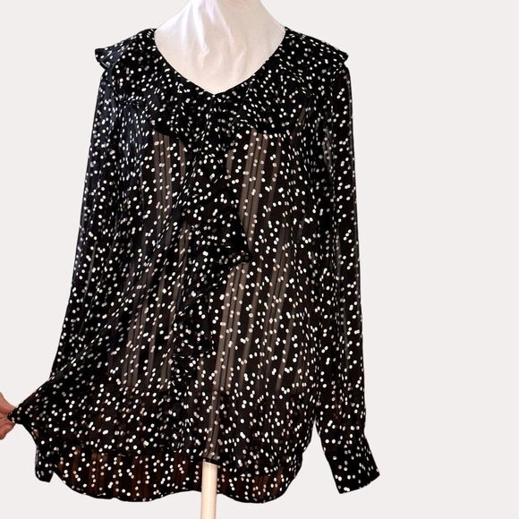 Isaac Mizrahi IMNYC Sheer Chiffon Ruffle Polka Dot Blouse Top S - Picture 3 of 6